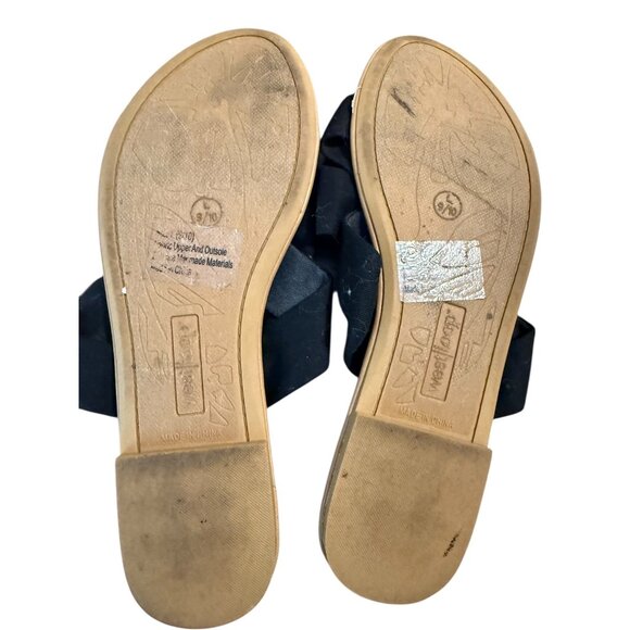 Black Knot Bow Slide Sandals Womens Size L 9/10 West Loop Fabric Upper Slip-On S - Picture 3 of 4